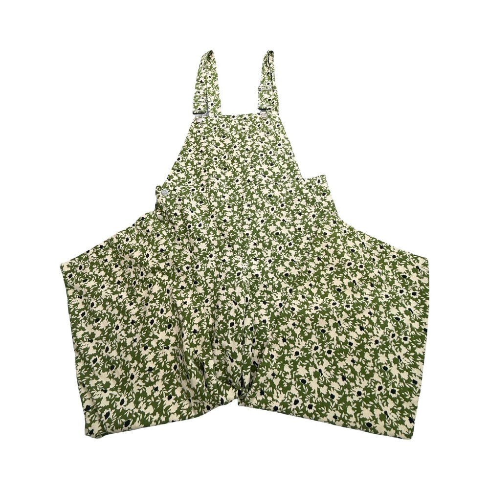 Zara Overalls Womens Medium Green Floral Wide Leg 100% Cotton Cottagecore